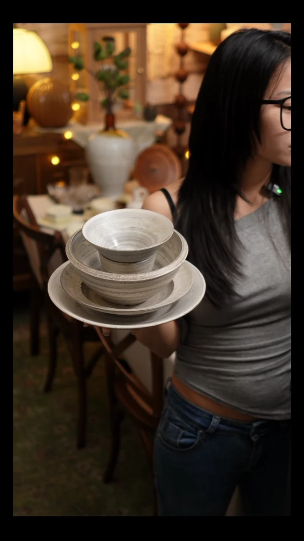 普通钢化玻璃双饮款蔓心手工陶瓷5件套