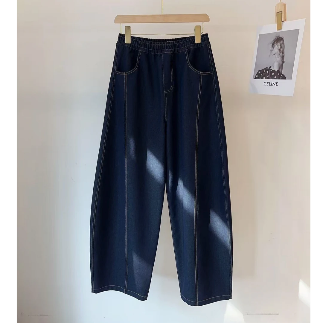 双针撞线女士镰刀牛仔裤时尚百搭宽松韩版休闲裤薄款