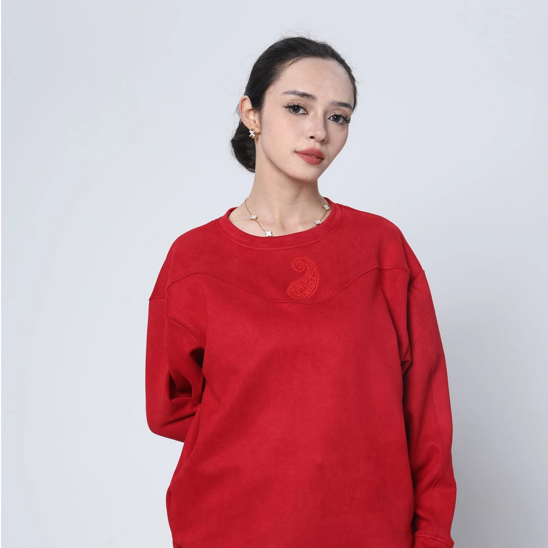 腰果花麂皮绒立体卫衣