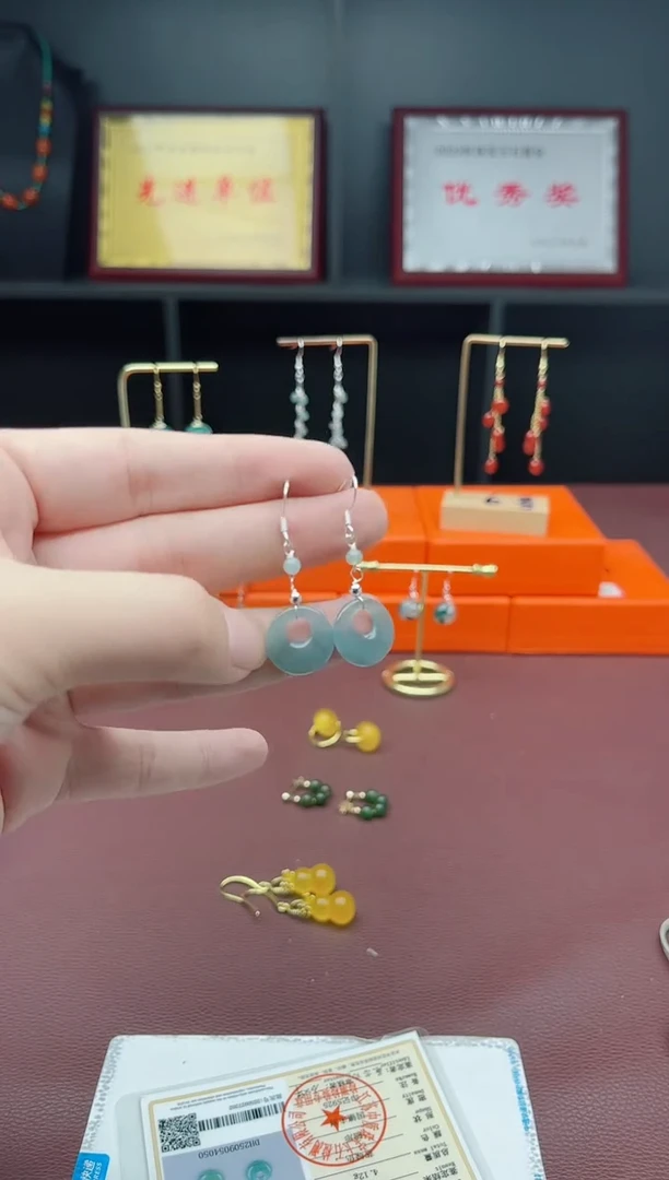 银S925镶嵌翡翠耳饰X14