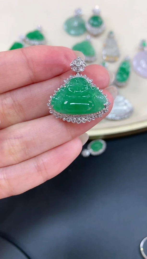 【闪购商品】翡翠吊坠(不含链)18K金镶嵌A87|16800