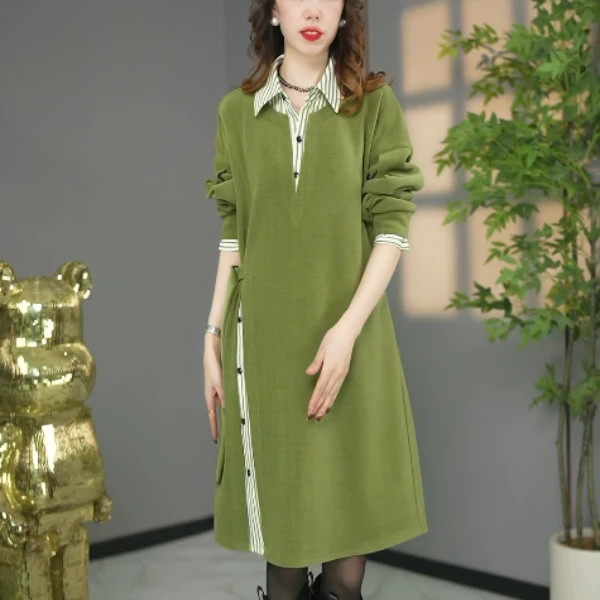 原创设计师款高货秋冬欧版洋气加厚衬衣裙遮肉显瘦连衣裙打底裙