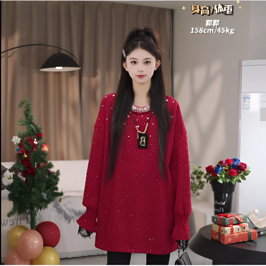 秋冬新款百搭钉珠蕾丝时尚设计感上衣2509