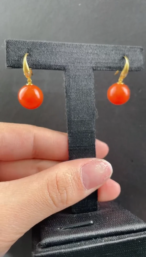【闪购商品】南红玛瑙耳钩18K金镶嵌南红圆珠耳钩一对