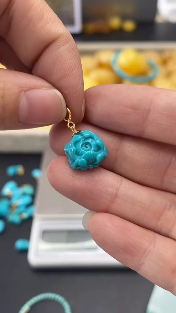 18K金镶嵌绿松石珠宝奇石雨**辰1006