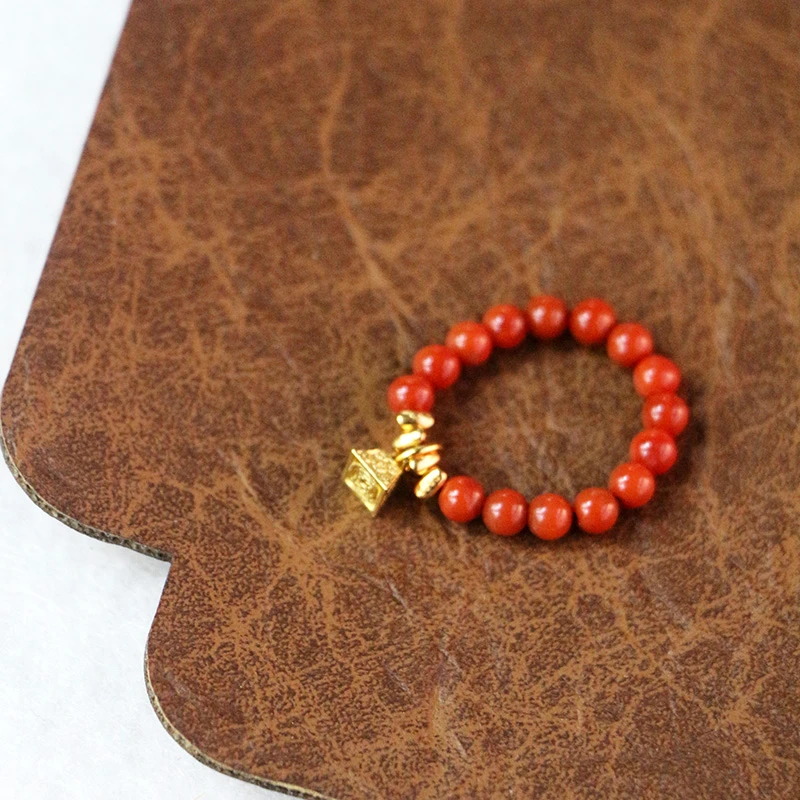 天然南红碎银戒指 精美女款气质