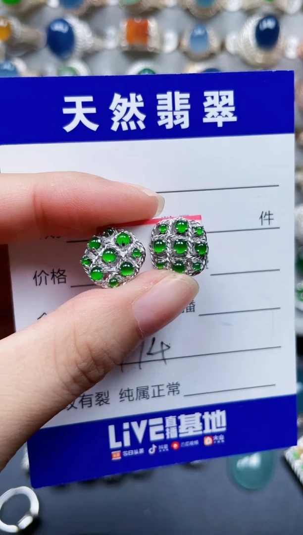 银S925镶嵌翡翠耳饰774