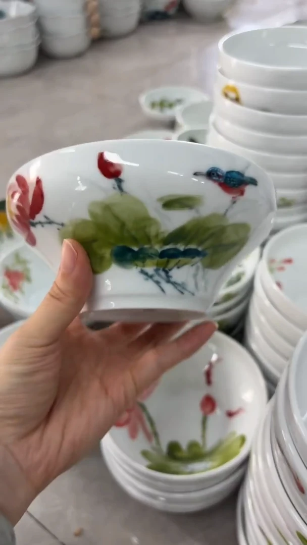 瓷片景德镇高温陶瓷食品级手绘釉中彩-葫芦碗