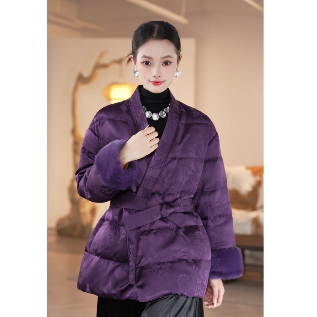 【镶守·祥瑞】冬季中式优雅气质休闲时尚宽松短款白鹅绒服25595-1