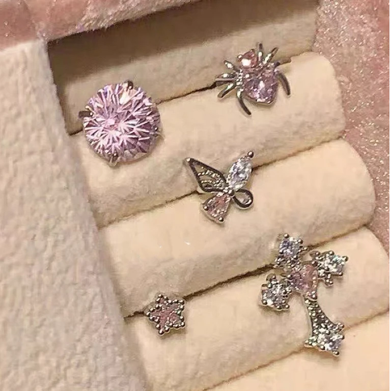 粉色锆石十字架耳骨钉耳耳环2025新款爆款高级感耳钉