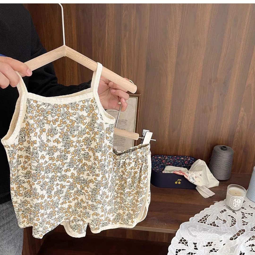 2040高端专享老林家夏款儿童短袖套装杏色