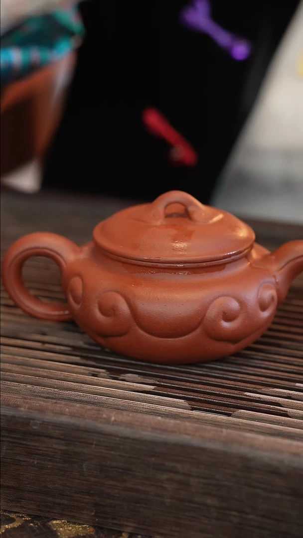 茶壶紫砂如意仿古 北红赤铁 半手工 260cc