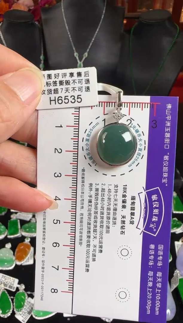 颈饰18K金镶嵌翡翠H6535冰蓝水蛋面