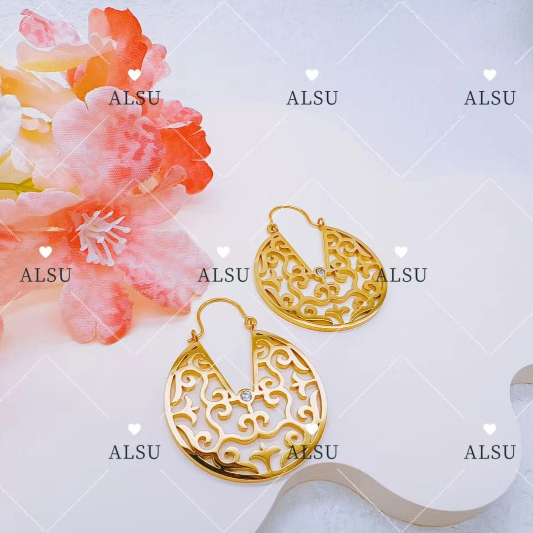 合金锆石耳饰 ALSU原创经典民族风镂空耳环时尚复古百搭轻奢气质