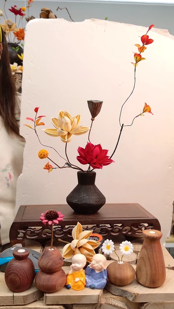 木实木花瓶配花一套