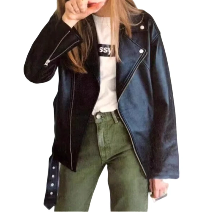 外贸【1.0mm巴基斯坦无涂油腊绵羊皮】日版廓形180斤美翻男友女皮衣