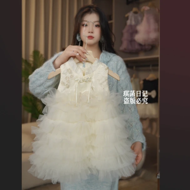 【QH设计师款】原创时尚洋气公主风女童夏款小纱裙儿童蕾丝重工气质