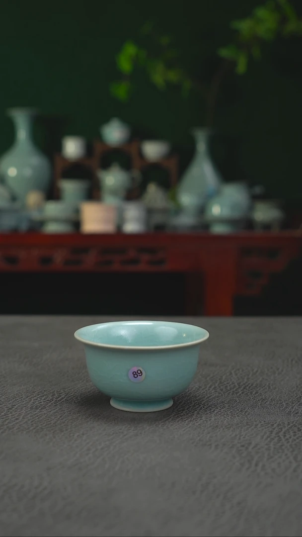 新品  89号仿古天青卷足压手杯微瑕福利~帆