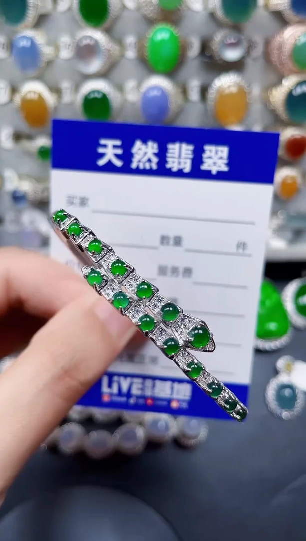 银S925镶嵌手镯翡翠156