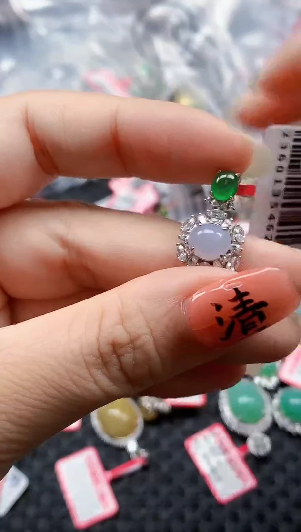 银S925镶嵌戒指翡翠天然A货缅甸翡翠
