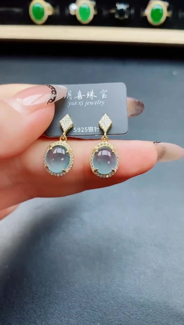 翡翠银S925镶嵌耳饰50800