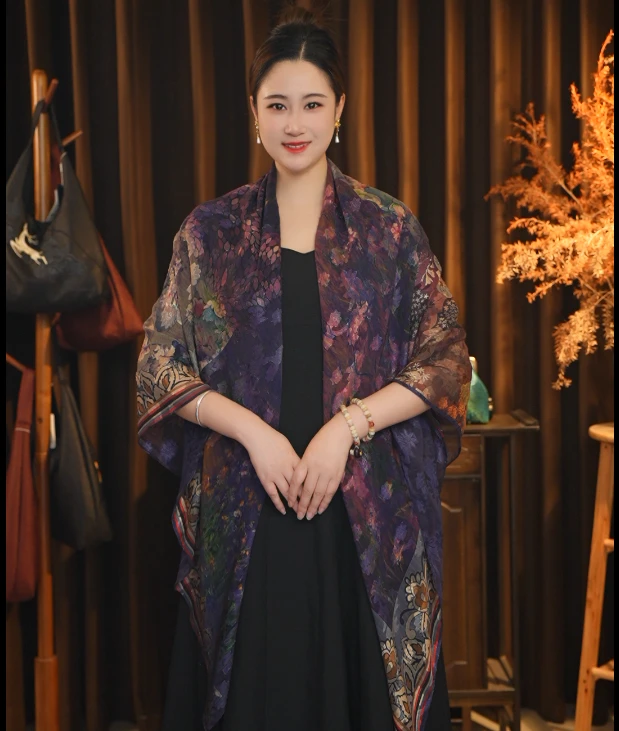 k（绿扣）xys-504 【紫气东来】 剪花 薯莨纱 香韵纱140*140方巾
