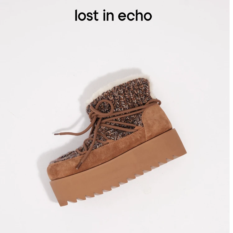 lost in echo2025冬季新款时尚拼接针织短款超轻厚底增高雪地靴女