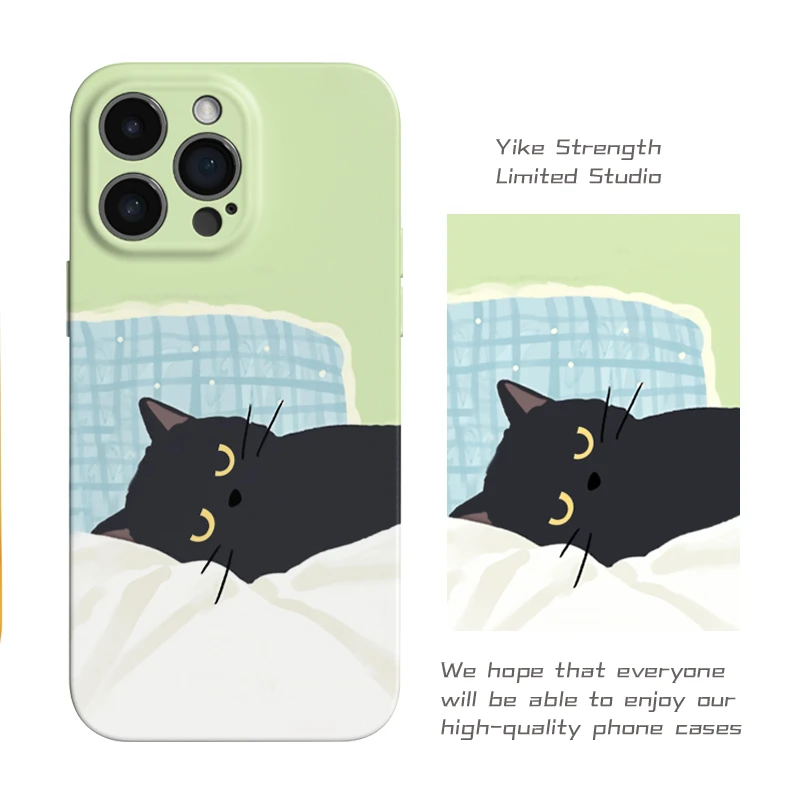 慵懒黑猫菲林软壳光面适用iphone苹果13promax/14/16pro/华为