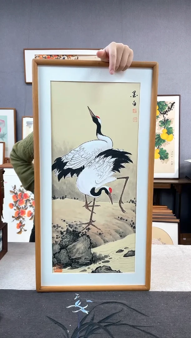 【闪购商品】国画周跃飞-纯手绘带框作品-35*68-仙鹤