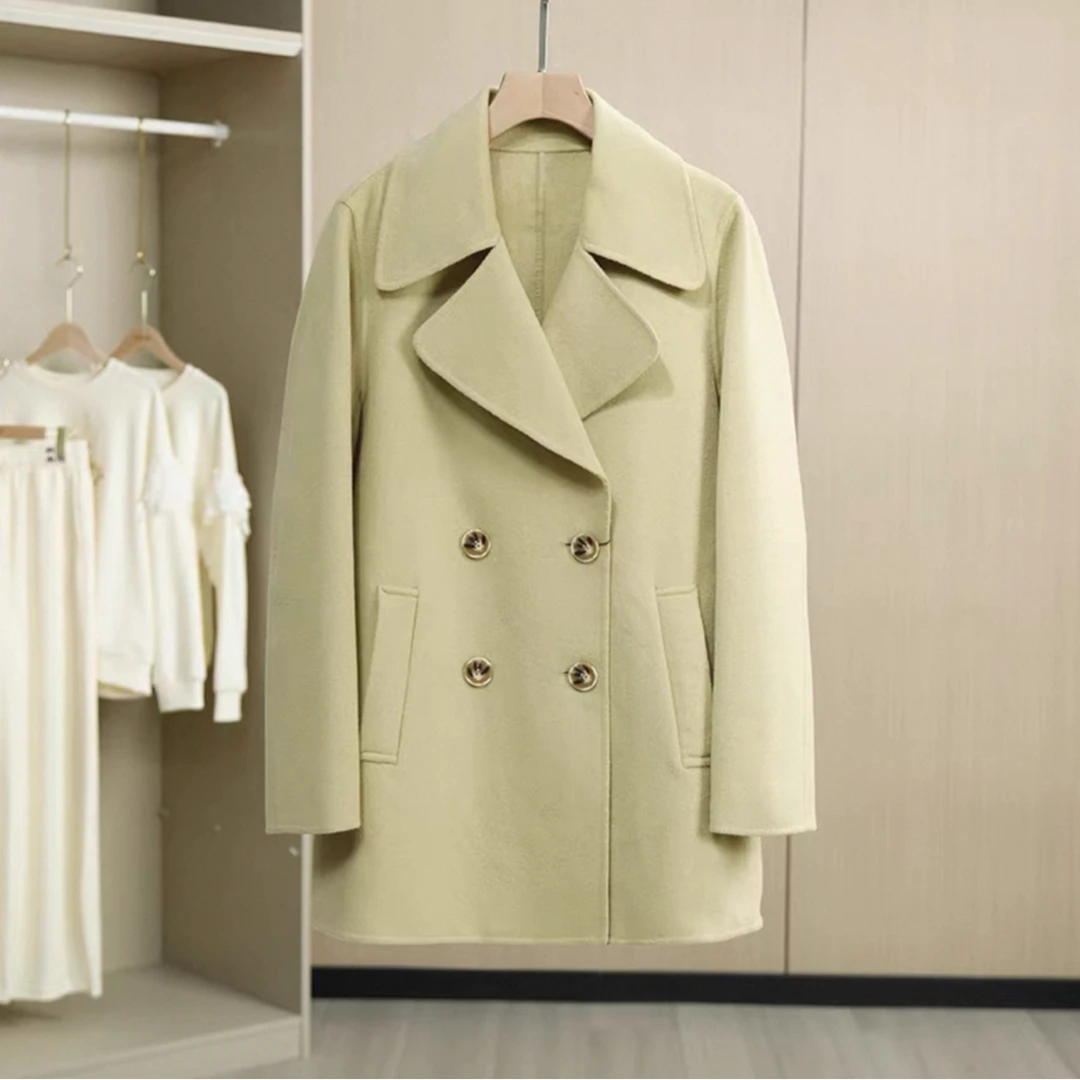 翻领保暖秋冬休闲毛呢外套女士百搭外套气质DD2862