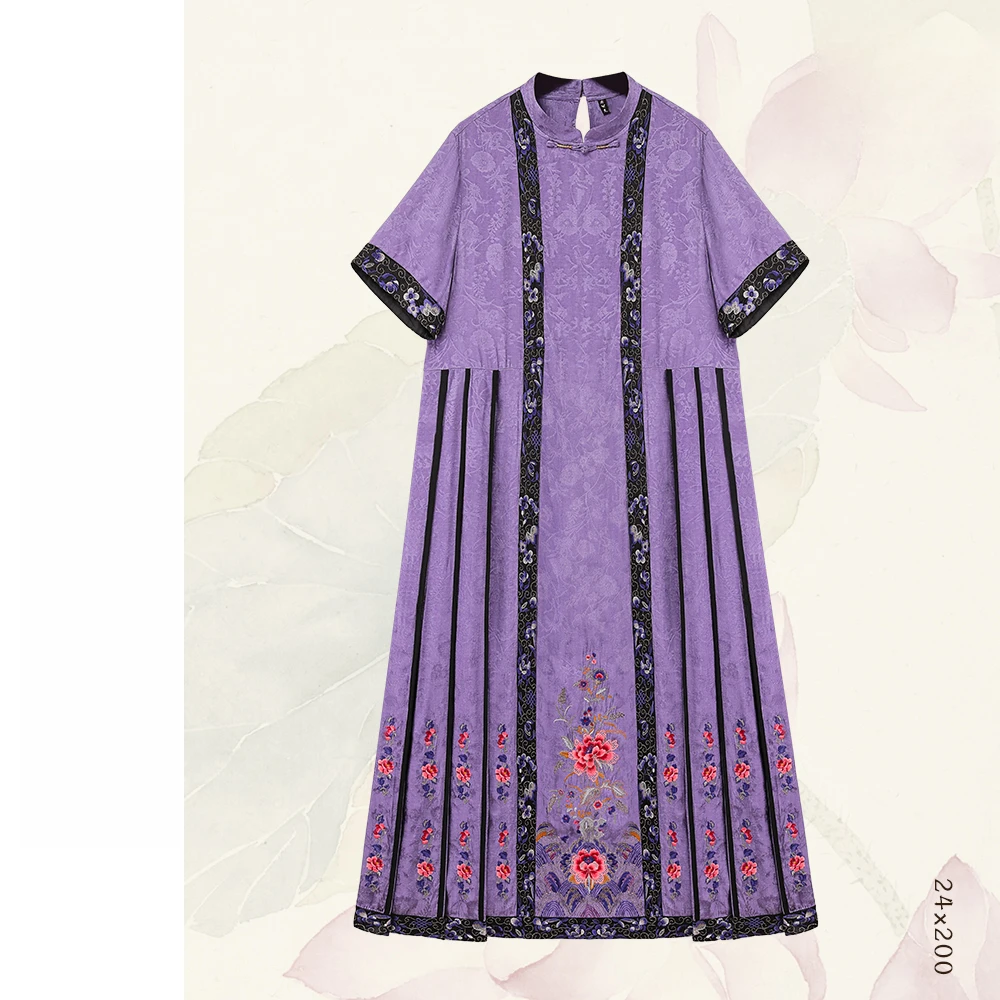 千椿物喜新中式国风气质重工刺绣时尚短袖连衣裙24x200