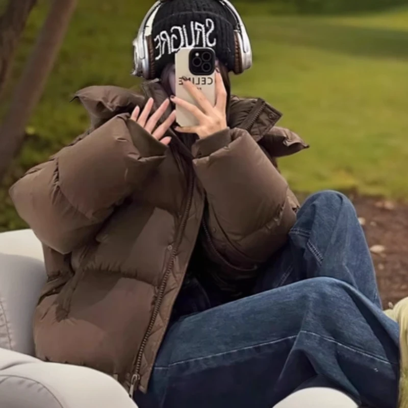 2025年冬新款高品质超厚短款服羽绒外壳空壳自己填充女款