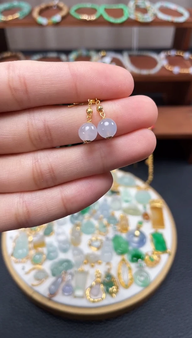 【闪购商品】翡翠耳饰18K金镶嵌2个  JK252