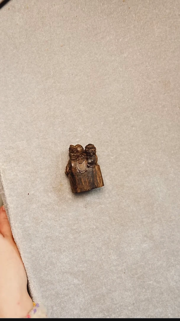 沉香摆件越南黑棋沉水子母狮子摆件13.6g    03234