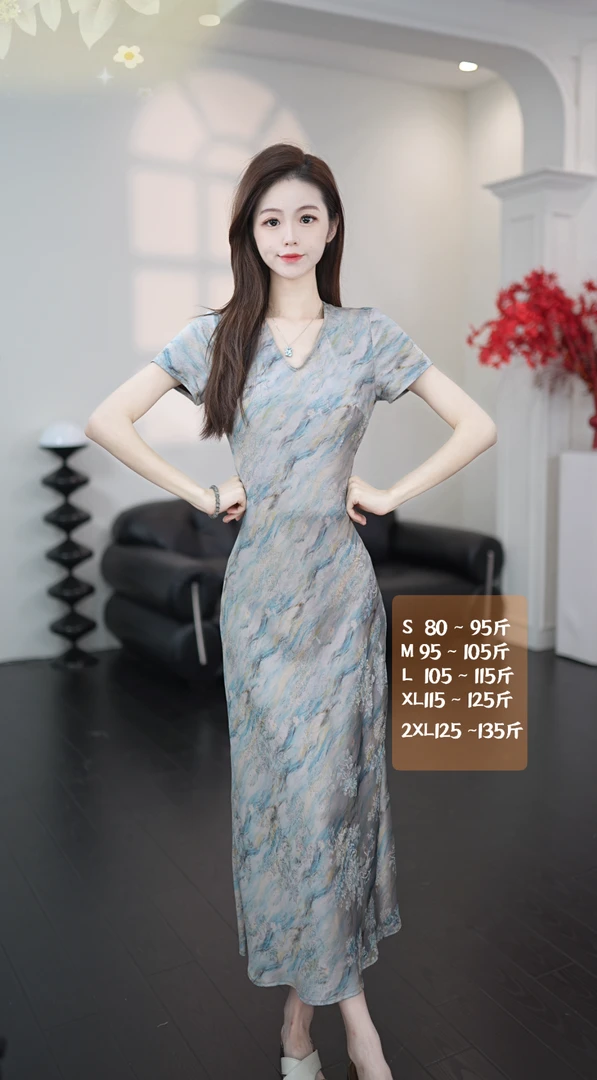 IONOYG1133连衣裙夏季显瘦气质修身印花禁机洗(大七)