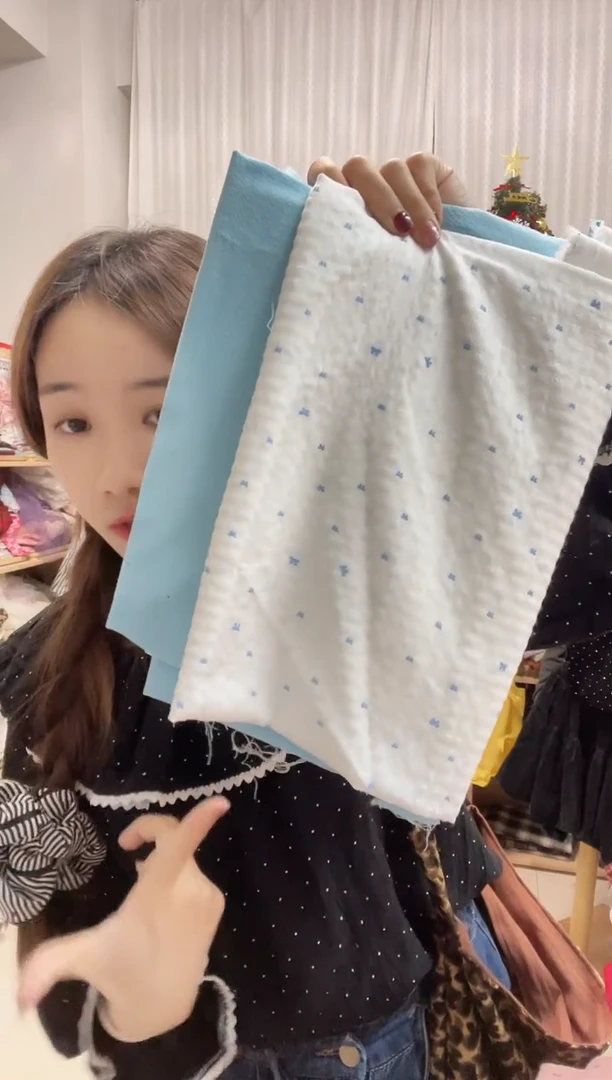 棉1组 蓝色小小蝴蝶结涤棉1米 + 1米 蓝色洗水棉麻