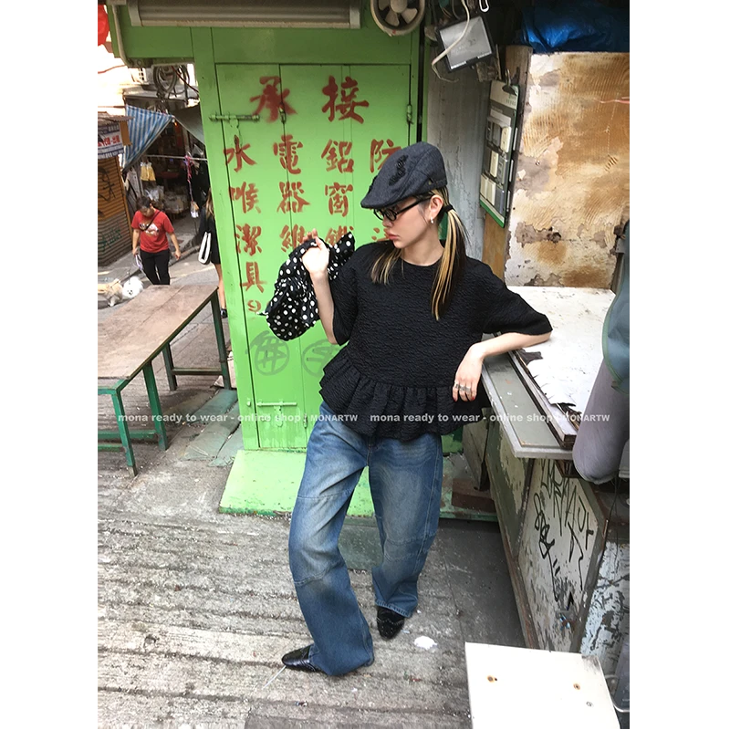 【Mona张绮贤】MONA 花朵收腰 设计小众上衣女 OY350553