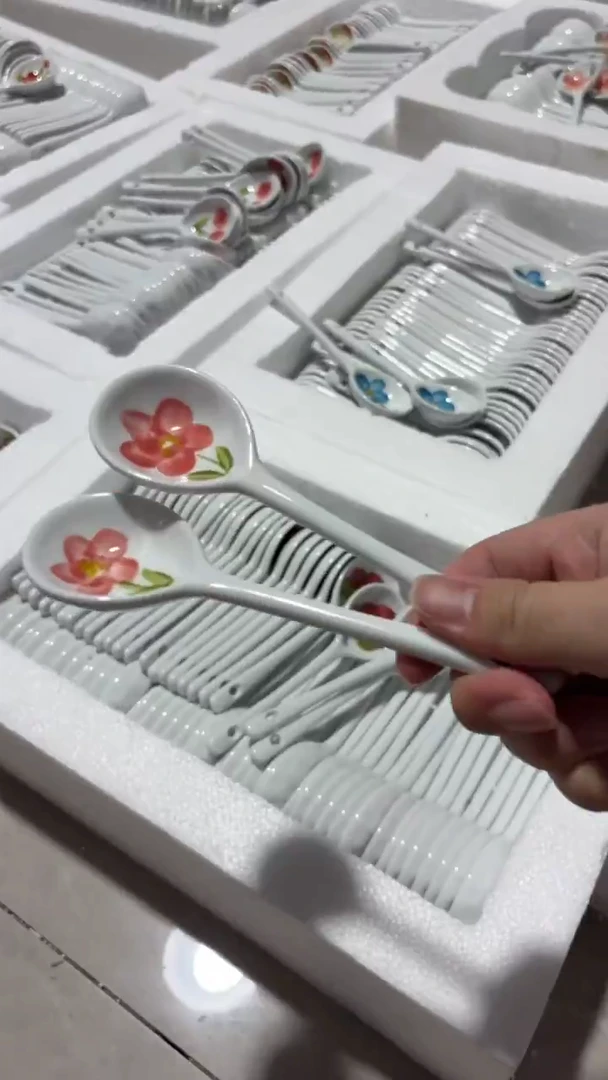 瓷片景德镇高温陶瓷食品级手绘釉中彩-长柄勺子