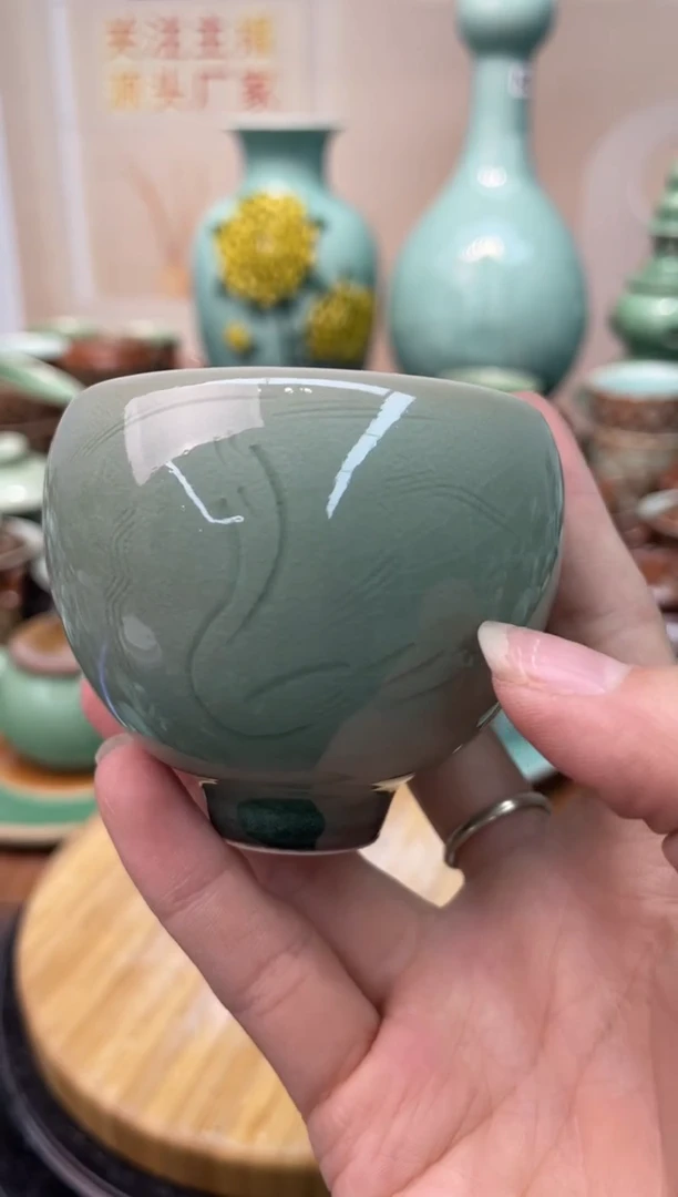 瓷纯手工 梅子青 特价福利 微瑕 慧仙青瓷