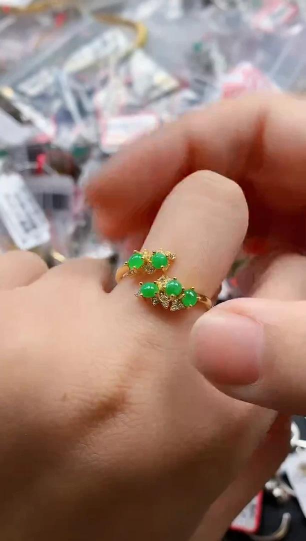 银S925镶嵌戒指翡翠天然A货缅甸翡翠