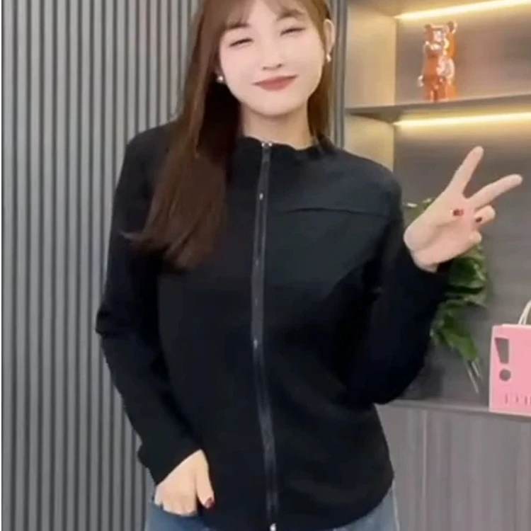 拉链开衫小衫百搭简约净版上衣胖mm2025早春新款宽松大码显瘦女装