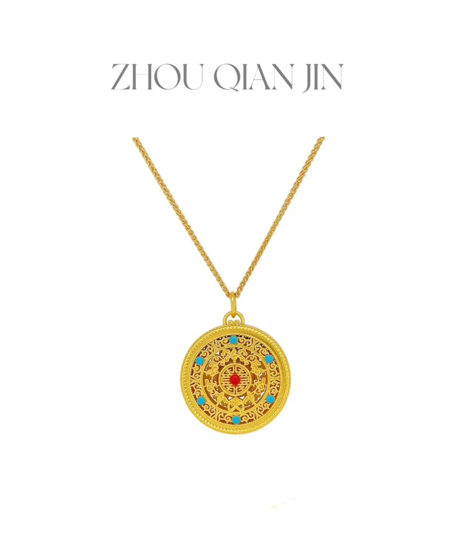 铜合金项链 新中式古法八宝罗盘项链
