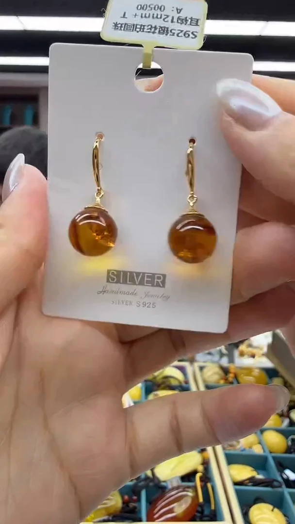 琥珀未镶嵌耳饰19秒拍号 假一罚三 12mm