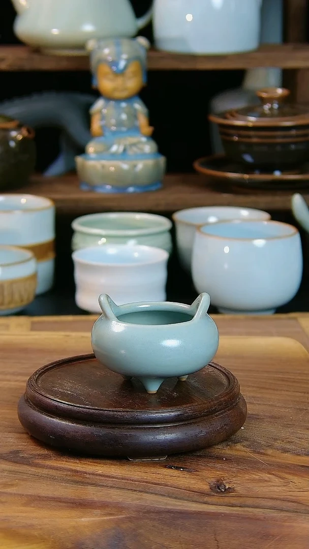 瓷片原矿原釉汝瓷福利香炉