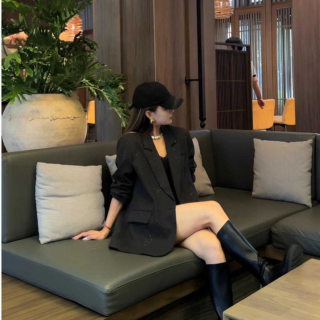 2025秋季麻料「璀璨星河」高奢气质时尚休闲简约重工百搭女亮片西服