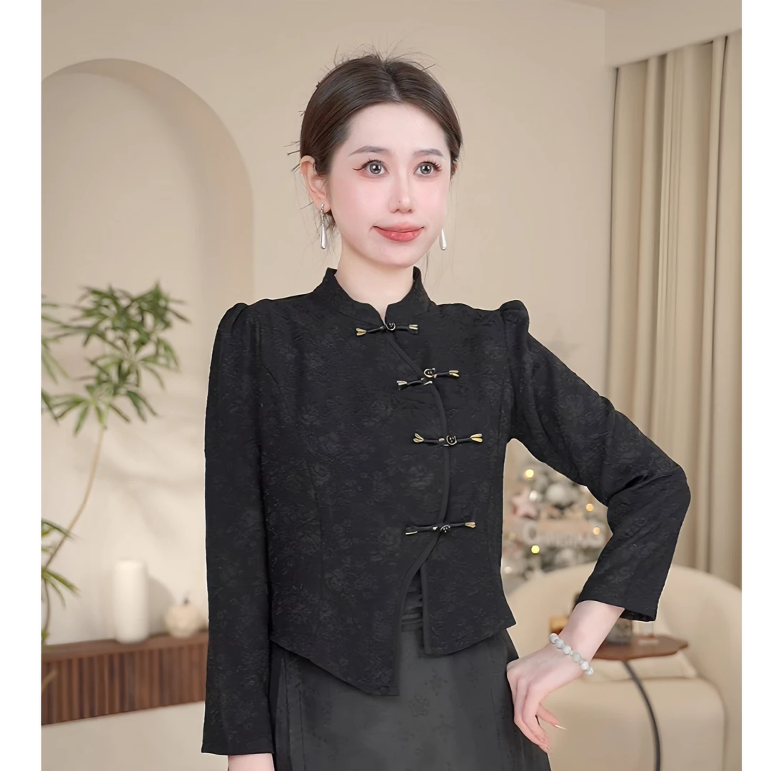 【繁花】新中式春季新款国风衬衫重工暗纹提花上衣民族风复古中国风