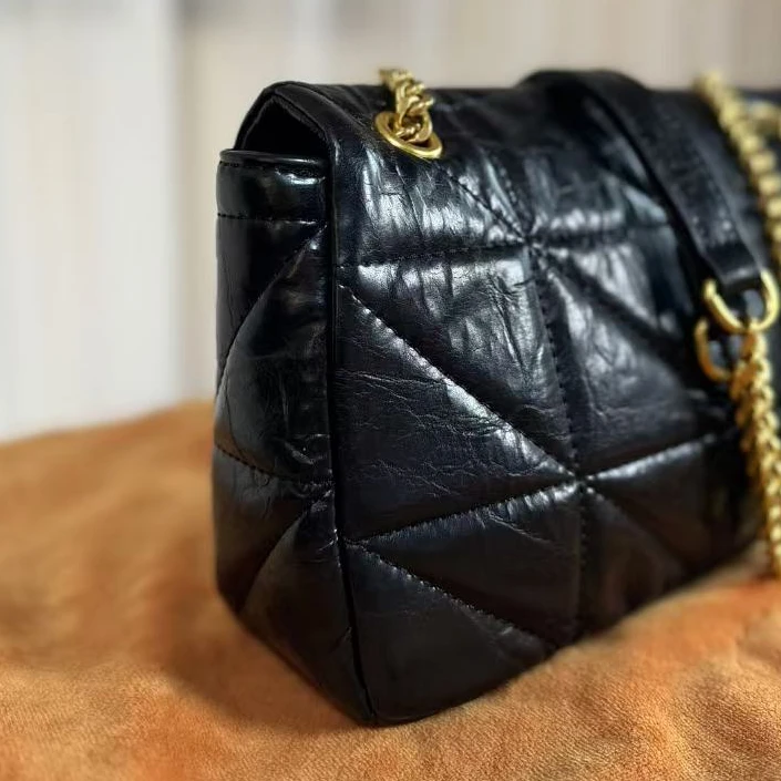 HIRMRIS手工真皮包550685-黑  爆裂斜纹链条