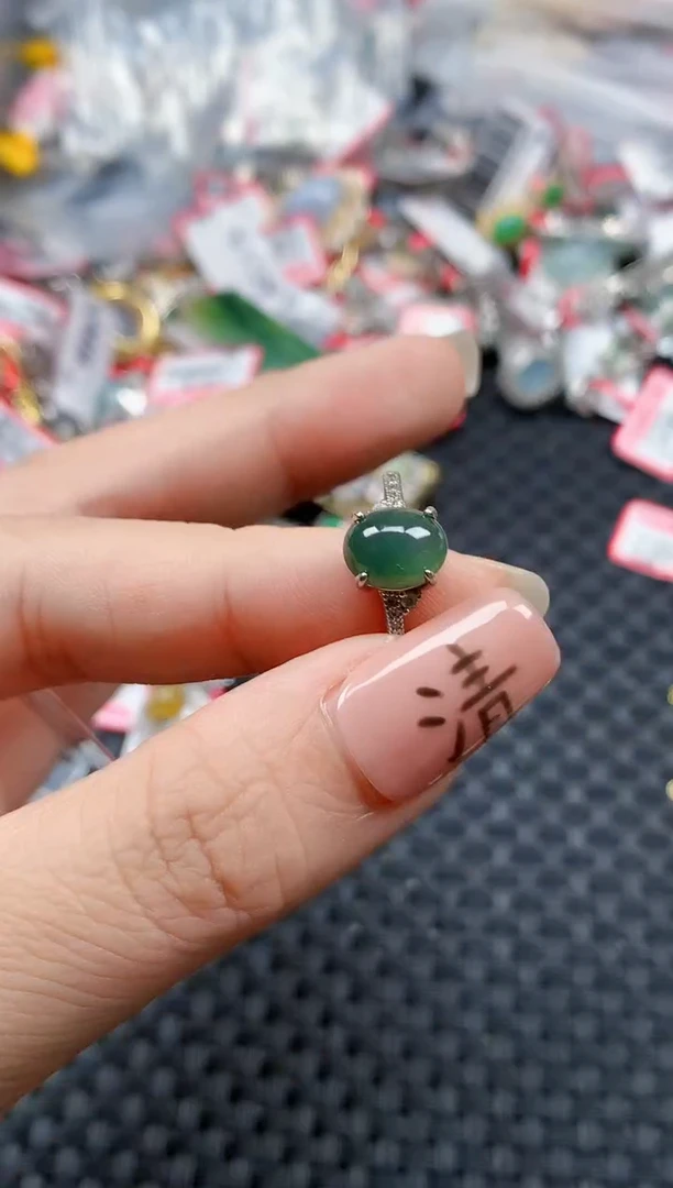 银S925镶嵌戒指翡翠天然A货缅甸翡翠