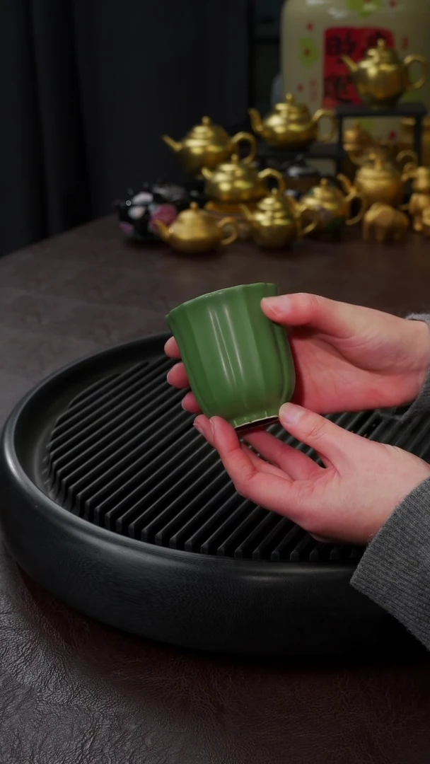 【闪购商品】杯【宜景窑祖母绿】筋纹杯