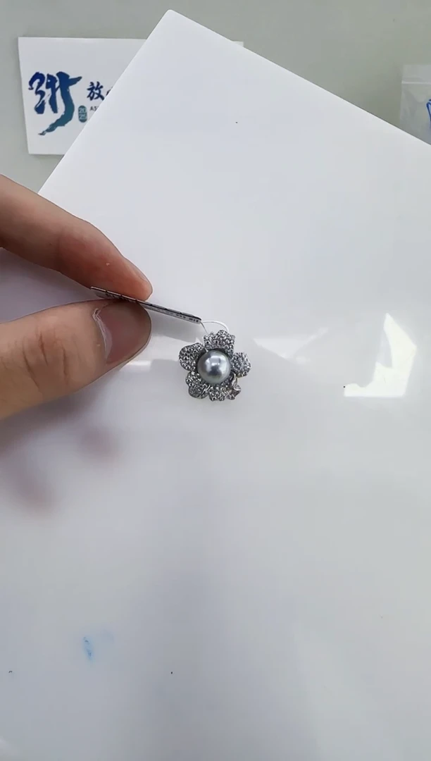 银S925镶嵌海水珍珠DA海水灰珠吊坠9 y164